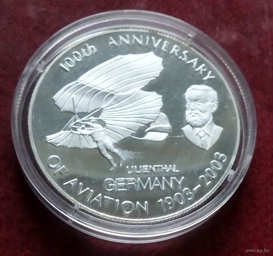 Медь с серебряным покрытием! Конго - ДРК 10 франков, 2008 100 лет авиации Отте Лилиенталь.