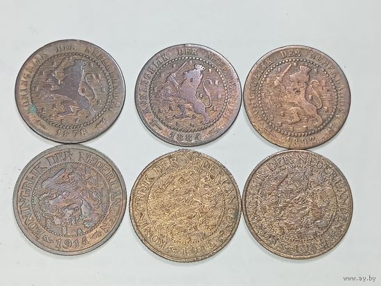 Недерланды 1 цент 1878 , 1884 , 1892 , 1914 , 1916 , 1919 года .