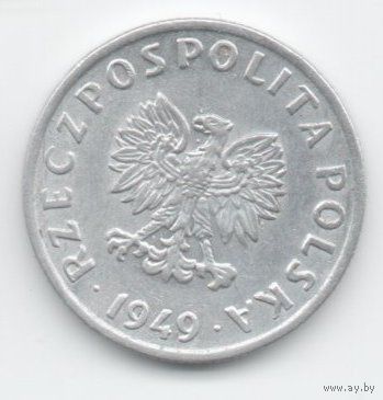 РЕСПУБЛИКА ПОЛЬША. 5 ГРОШЕЙ 1949. АЛЮМИНИЙ. РЕДКАЯ. ОТЛИЧНАЯ