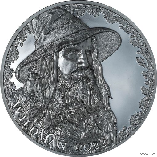 RARE Камерун 5000 франков 2022г. "Дикий человек". Монета в капсуле; деревянном подарочном футляре; номерной сертификат; номер монеты на гурте; коробка. СЕРЕБРО 155,50гр.(5 oz).