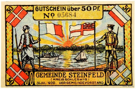 РАСПРОДАЖА!!! - ГЕРМАНИЯ Коммуна ШТАЙНФЕЛЬД (ШЛЕЗВИГ) 50 пфеннигов 1921 год (второй сюжет) - UNC!