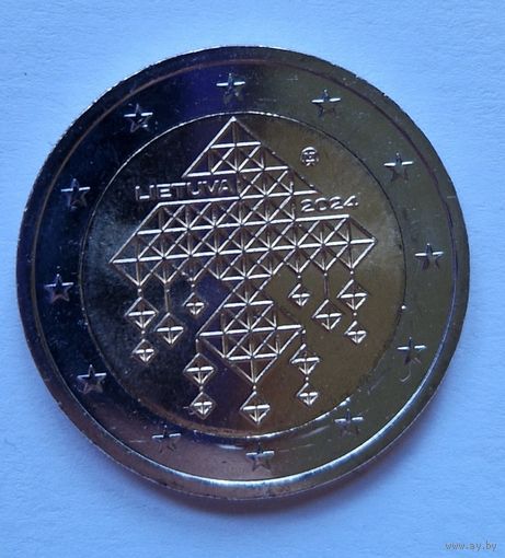 Литва 2 евро 2024 Литовские соломенные сады UNC из ролла