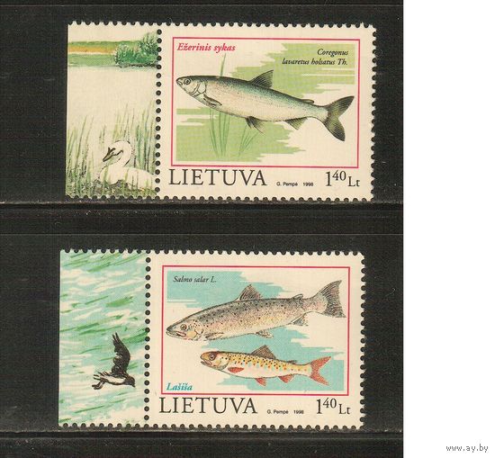 Литва-1998(Мих.671-672) , ** , Фауна, Рыбы (полная серия)