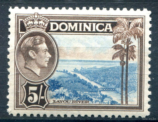 Британские колонии - Доминика - 1938/47г. - ландшафты, король Георг VI, 5 Sh - 1 марка - MH [Mi 105]. #4-B6-116-A-1