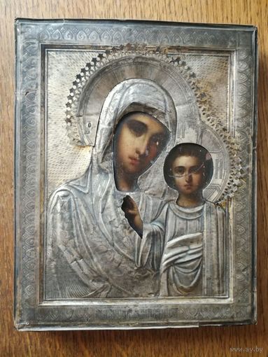 Казанская божья матерь. Серебряный оклад 84 пробы