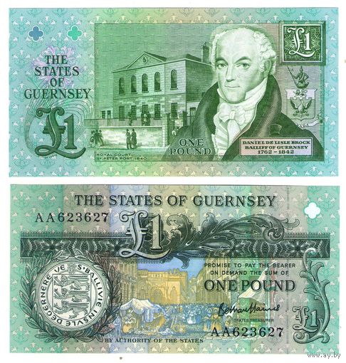 Гернси 1 фунт 2016 год (серия AA) UNC