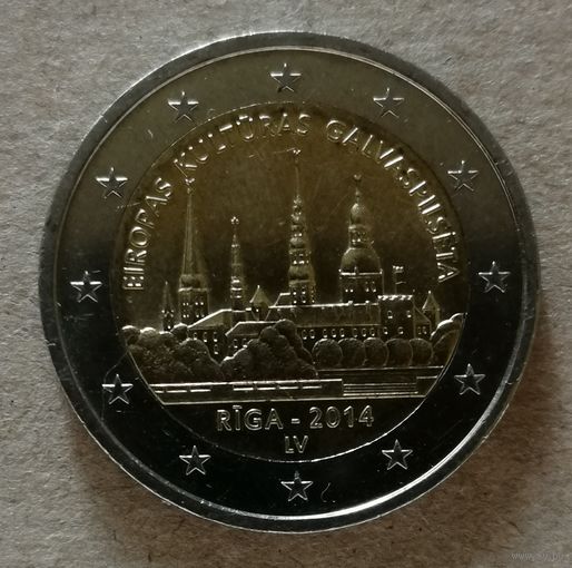 Латвия 2 лата 2014 год, Рига - культурная столица Европы 2014, KM# 158