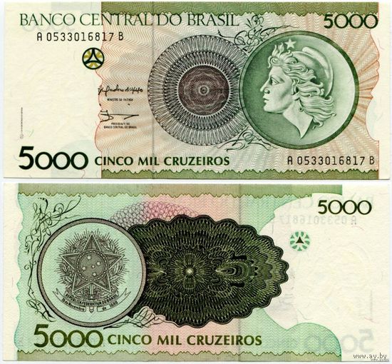 Бразилия. 5000 крузейро (образца 1990 года, P227, UNC)