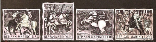 Сан Марино 1968 г Искусство Картины Паоло Учелло Живопись Рыцари Доспехи Оружие Лошади Полная серия MNH