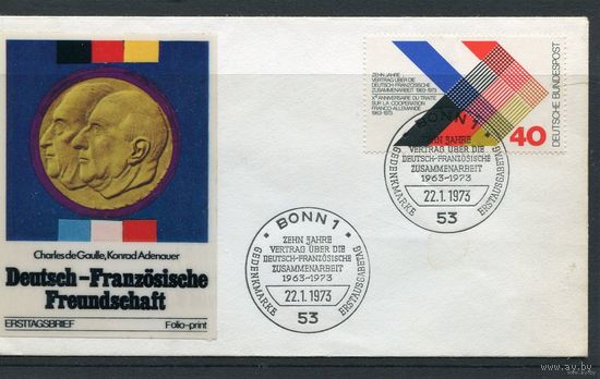 ФРГ. КПД. 10 лет германо-французского договора. Де Голль и К.Аденауэр. 1973 год