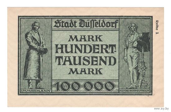 Германия Дюссельдорф 100 000 марок 1923 года. Состояние UNC!