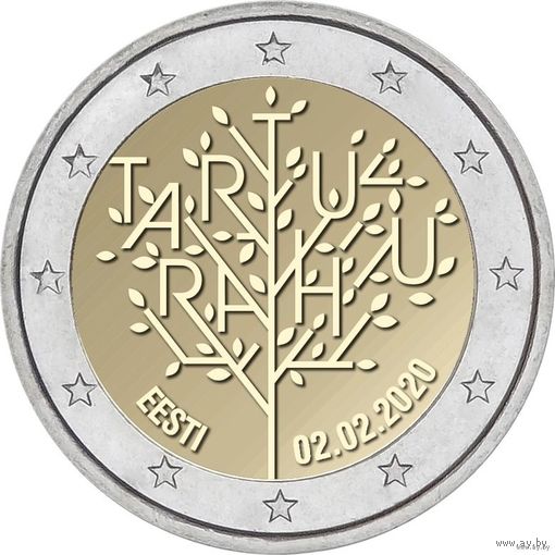 2 евро Эстония 2020 100-летие Тартуского мирного договора между РСФСР и Эстонией  UNC из ролла