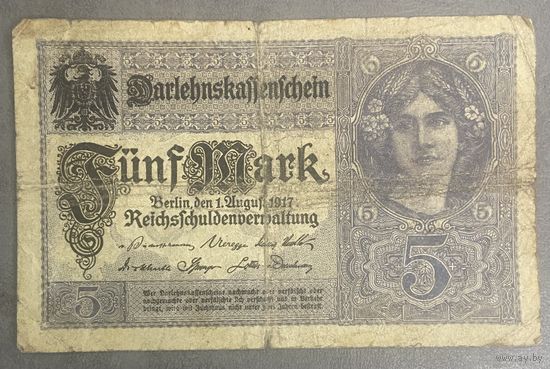 Банкнота 5 марок 1917 год. Германская империя.