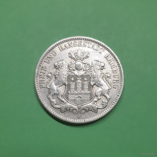 Германия. 3 марки. 1909 год. Гамбург. Серебро. Распродажа! С 1 РУБЛЯ!
