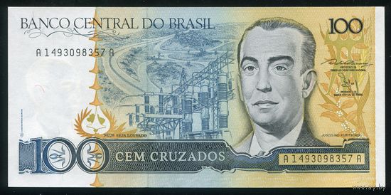 Бразилия. 100 крузадо 1987 г. P211b. Серия 1493. UNC