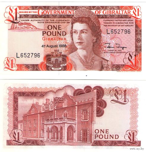 Гибралтар 1 фунт 1988 год UNC