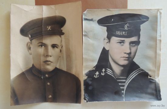 Фото рисованное, большого формата "Железнодорожник и матрос" (30*21 см), 1940-1950-е гг.