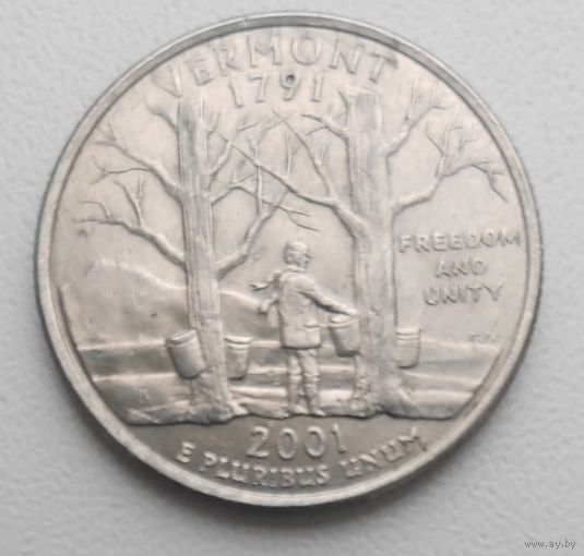 США 1/4 доллара (25 центов) 2001_ KM# 321_Квотер штата Вермонт