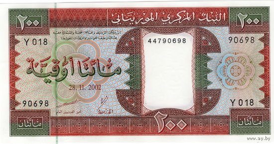 Мавритания, 200 угий, 2002 г., UNC