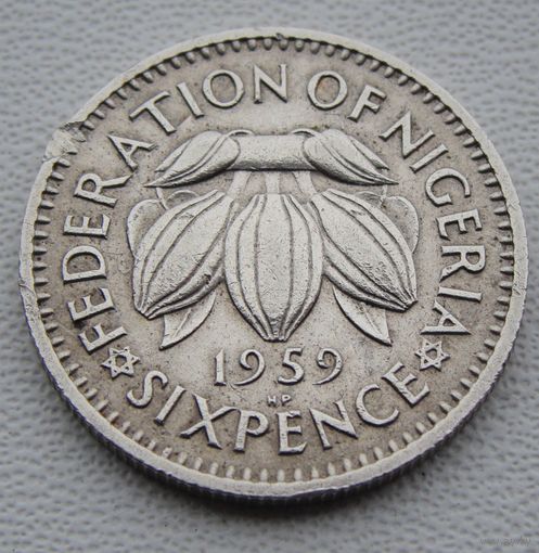 Нигерия. 6 пенсов 1959 год KM#4    Тираж: 35.000.000 шт