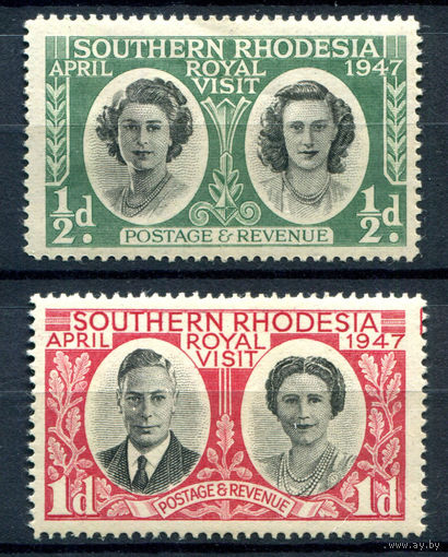 Британские колонии - Южная Родезия - 1947г. - Визит королевской семьи - 2 марки - полная серия, MNH [Mi 64-65]. #2-Bc-54-A-2