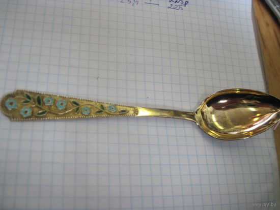 Ложка советская чайная 875 пробы с позолотой 14 см.