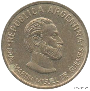 Республика Аргентина. 50 сентаво 2000. 179 лет со дня смерти генерала Мартина Мигела де Гемеса