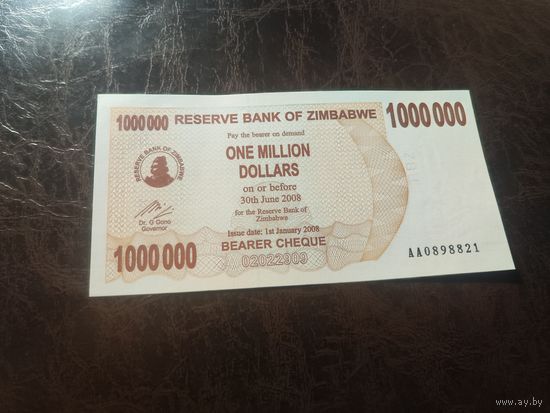 Зимбабве 1000000 долларов образца 2008 года UNC p53 серия АА см доп фото!