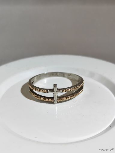 Кольцо серебро с золотом.