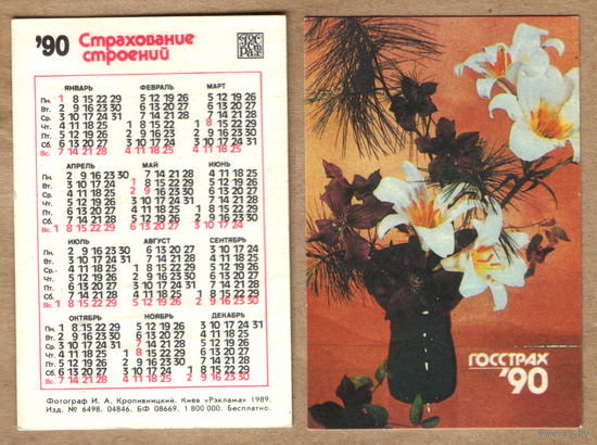 Календарь Страхование строений 1990