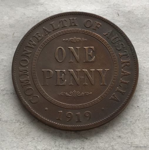 Австралия 1 пенни 1919 Георг V (точка под нижним свитком на реверсе) - пореже!