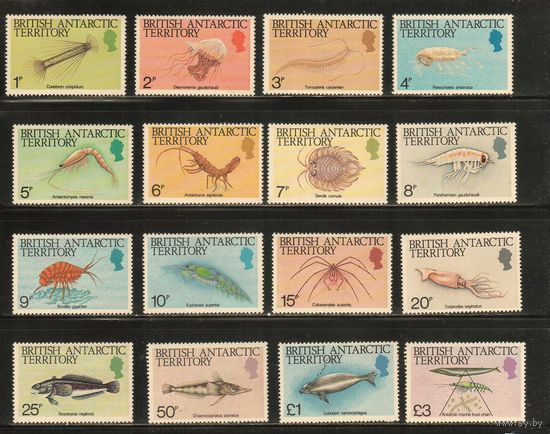 БАТ(Британская Антарктическая Территория)-1984 (Мих.108-123) , ** , Морская фауна,Рыбы, Раки(полная серия)