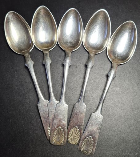 Ложки чайные 5 шт., серебро 813 проба, Финляндия, С РУБЛЯ! Лот серебра #7