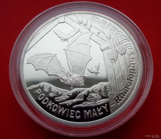 20 злотых 2010 Польша! Всемирная природа - Летучая мышь! Серебро 925 пробы 28,28 грамм 0,841 унции! ОБМЕН!