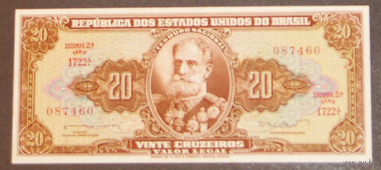 Бразилия 20 крузейро 1962 кор UNC