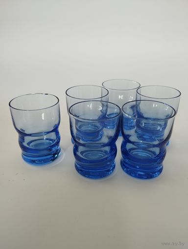 Посуда СССР. Стопки (рюмки), синее (цветное) стекло, набор 6 шт
