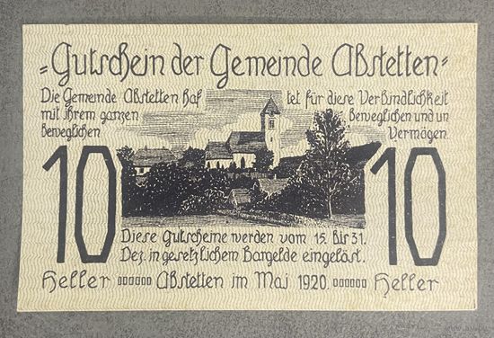 Нотгельды Австрия Абштеттен 10 геллеров 1920 год