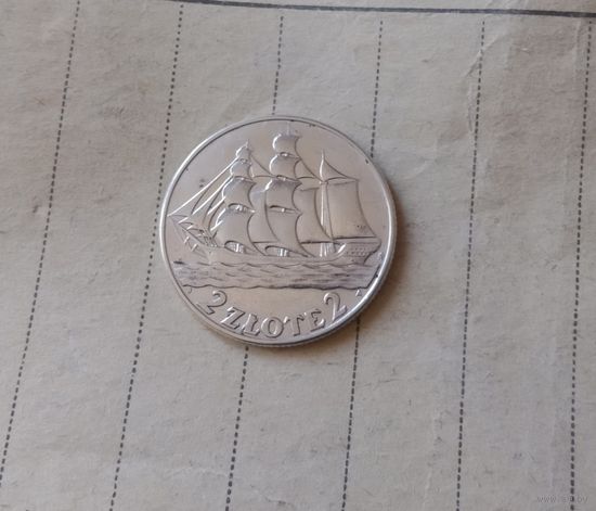 С РУБЛЯ! Красивая монета 2 злотых. Кораблик 1936 год. Из коллекции! БЕЗ МЦ!