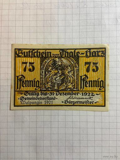 75 пфеннингов (нотгельды) г. Германия.