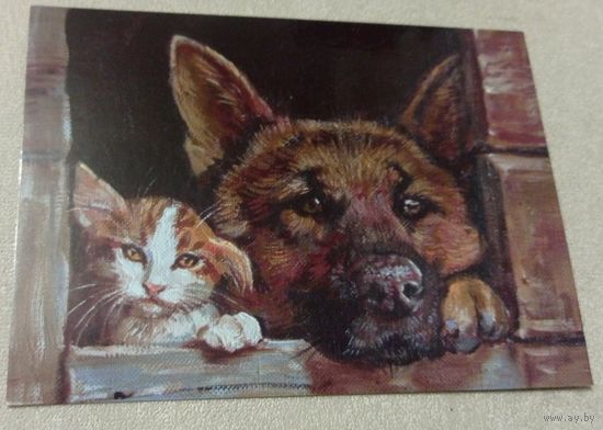 Посткроссинг. Открытка "Мне хорошо с тобой", худ.Ольга Симонова (10х15). Прошла почту. Художественные марки, чёткий штемпель.