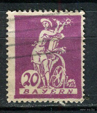 Бавария в составе Веймарской республики - 1920 - Скульптура -  водяное колесо 20Pf - [Mi.181] - 1 марка. Гашеная.  (Лот 123BZ)