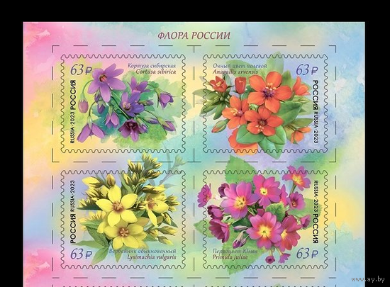 РОССИЯ 2023 3040-3043 Флора России. Первоцветные ** 17.03.2023 КВАРТБЛОК ВЕРХНИЙ