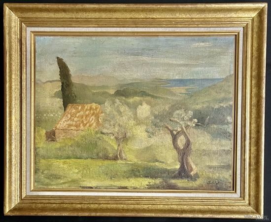 Любич О.М. Парижская школа. "Пейзаж", холст, масло. В родной раме, размер 80х60,5 см., без рамы 50х65см.