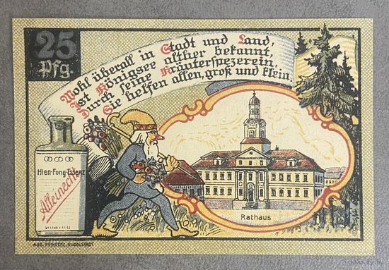 Нотгельд 25 пфеннигов 1921 год. Кёнигзее. Веймарская республика.