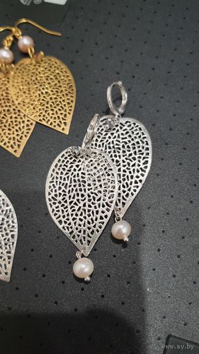Серьги Физалис, ажурные филигрань с натуральным жемчугом