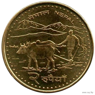 Федеративная Демократическая Республика Непал. 2 рупии 2009. UNC. Фауна. Буйвол
