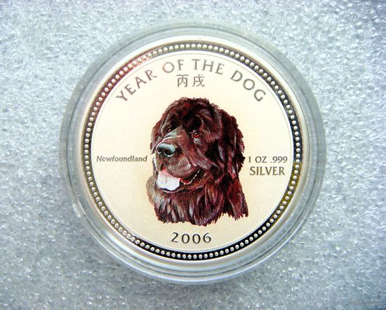 3000 риелей 2006. Камбоджа. Год Собаки. Ньюфаундленд. Цветная. Восточный гороскоп. Серебро 999