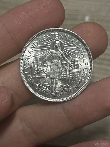 1/2 кроны ( полкроны ) 1940 Новая Зеландия ! Нечастая! UNC в ярком шб!