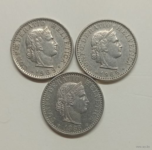 Швейцария 20 раппенов, 1965 год .1969 год.1986 год