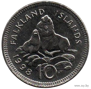 ЗАМОРСКАЯ ТЕРРИТОРИЯ ФОЛКЛЕНДСКИЕ ОСТРОВА. 10 ПЕНСОВ 1998. ФАУНА. МОРСКОЙ ЛЕВ
